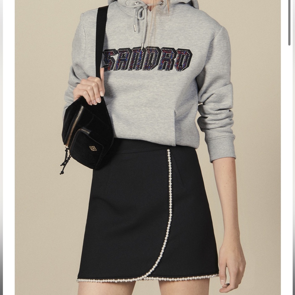 Sandro Paris Vicky Embellished Pearl Wool Wrap Mini Skirt